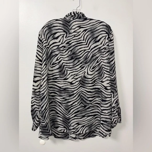 Jordan Woman Zebra Print Button Up Sheer Blouse Vintage 90s Sz 24 Office Career - Picture 4 of 4